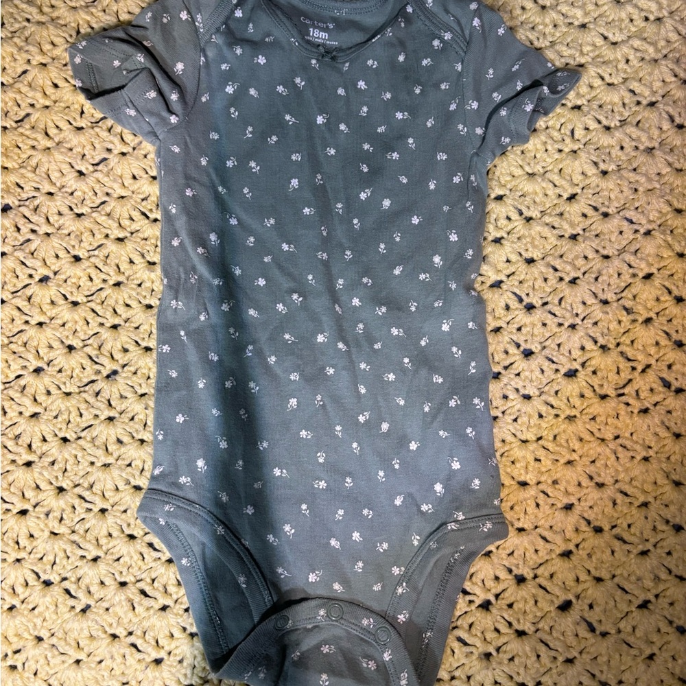 🦋10/$20 Carter's green and White Bodysuit with floral print
